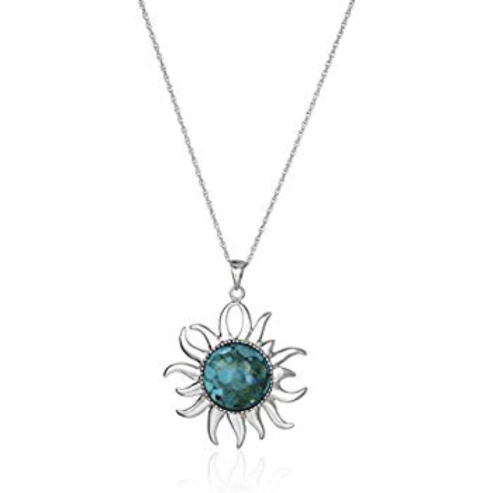 Turquoise Sterling Silver Sun Pendant Necklace New